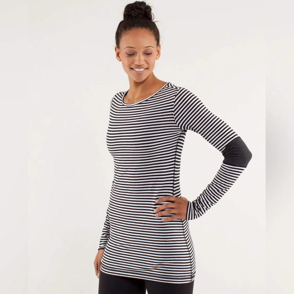 Lululemon Devotion Long Sleeve Tee Activewear Yoga Workout Stripes Stretchy Gym